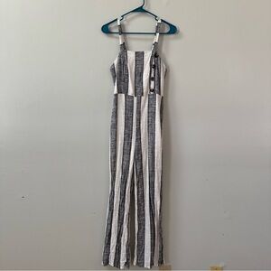 URBAN Romantics Monochrome Striped Jumpsuit button accent
